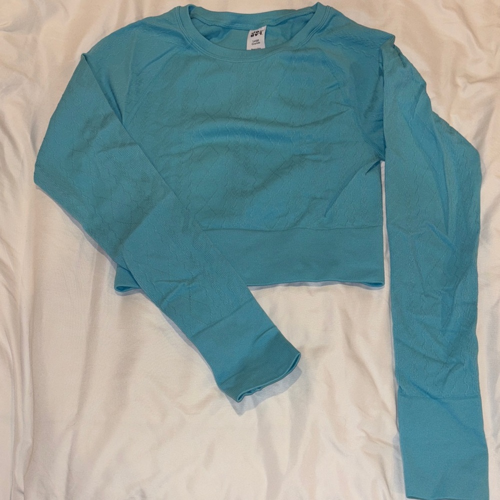 Blue Long Sleeve Crop Top